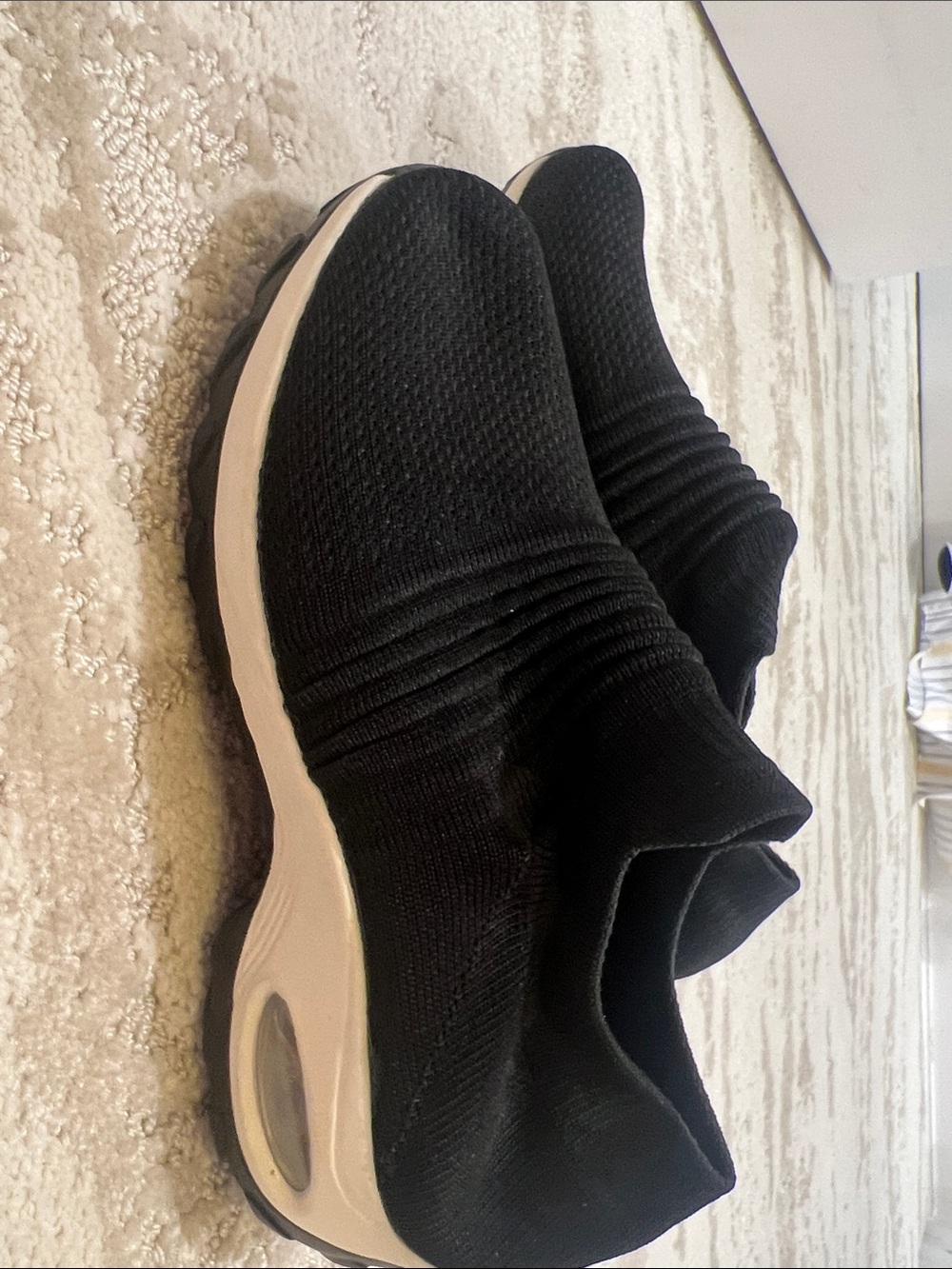 Women's Black Slip-On Knit Sock Sneakers with White Midsole